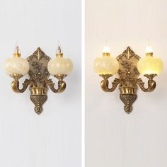 two pictures of the same wall light in different stages of being changed from yellow to white