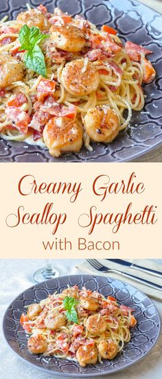 creamy garlic scallop spaghetti with bacon and shrimp