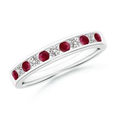 Alternately arranged on the classic semi eternity band are scarlet rubies and white diamonds in a channel setting. This wedding band exhibits a subtle yet glamorous appeal with the stunning combination of rubies and diamonds set in platinum. Red Diamond Rings With Channel Set, Red Ruby Ring With Channel Set Diamonds, Red Diamond Channel Set Rings, Red Ruby Ring With Channel Set, Elegant Red Ruby Ring With Channel Set, Red Ruby Ring Channel Set For Wedding, Red Ruby Channel Set Ring For Wedding, Red Channel Set Ruby Ring For Wedding, Classic Red Half Eternity Rings