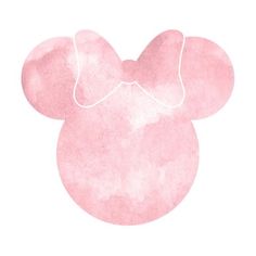 a pink mickey mouse head with a bow on it's side, drawn in watercolor