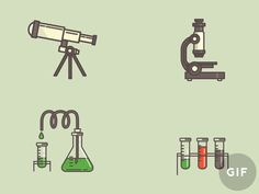 four different types of microscopes and beakles with the words gif on them