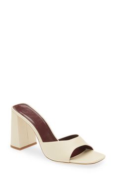 A chunky block heel makes all the difference on this modern sandal crafted from smooth and supple leather. Leather upper and lining/synthetic sole Made in Portugal Cream Sandals, Latest Sandal, Modern Sandals, T Strap Flats, Chunky Block Heels, Slides Shoes, Block Heels Sandal, Sandal Women, Metallic Leather