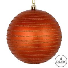 an orange christmas ornament hanging from a gold cord with the words 4 pack on it