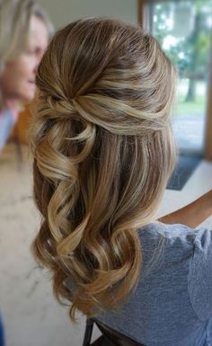 Bridesmaid Hair Updo Half Up Half Down, Semi Updo Hairstyles Short Hair, Mother Of The Bride Braided Hairstyles, Wedding Hairstyles For Medium Hair With Headband, Partial Hair Updos, Half Up Mother Of The Groom Hair, Simple Half Up Wedding Hairstyles, Boho Mother Of The Bride Hair, Medium Hair Styles Bridesmaid