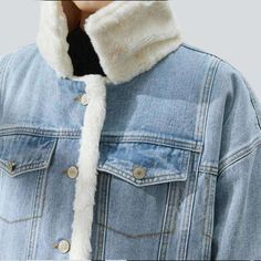 Our 2023 Winter Collection brings you the ultimate in '90s-inspired fashion with this Lamb Fleece Women's Denim Jacket. A timeless classic patterned to make a statement. this light wash. oversized. buttoned closure jacket is a must-have for the fashion-forward trend queen.Why You'll Love ItThis jacket is designed to be your go-to piece this winter. Whether you're headed to a night out or grabbing brunch with friends. it'll add a dose of classic '90s style to your look. Crafted with premium quali Winter Denim Jacket With Button Closure, Trendy Oversized Denim Jacket For Winter, Winter Light Wash Denim Jacket, Light Wash Denim Jacket For Winter, Winter Streetwear Outerwear, Trendy Light Wash Winter Outerwear, Winter Medium Wash Outerwear For Streetwear, Medium Wash Winter Outerwear For Streetwear, Denim Blue Winter Jacket For Streetwear