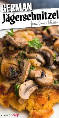 a close up of food on a plate with mushrooms