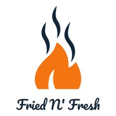 the logo for fried n'fresh, a restaurant that serves food and drinks on fire