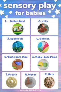 a poster with different activities for babies to play