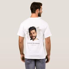 Stylish Front And Back Photo Funeral T-Shirt White Graphic Print T-shirt For Memorial, Back Photo, Created By, Gift Ideas, Stars, T Shirt