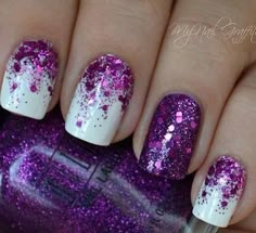 60 Glitter Nail Art Designs | Cuded Purple Nail Art Designs, Nail Design Glitter, Purple Glitter Nails, Purple Nail Art, White Nail Art, Purple Nail, Cool Nails, Trendy Nail Art, White Nail