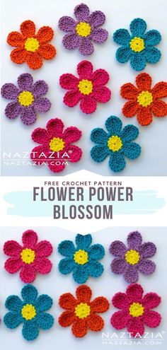 Crochet Flowers Cute Crochet Flowers Free Pattern, Crochet Flower Easy Step By Step, Crochet Groovy Flower, Flat Crochet Flowers Free Pattern, Crochet Patches Free Pattern, Crochet Flower Magnets, Crochet 70s Flower, Free Crochet Flower Applique Pattern, Flower Applique Patterns Crochet