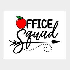 an apple with the words'office squad'written in black on a white background