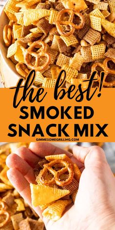 the best smoked snack mix is made with cheesy crackers and pretzels