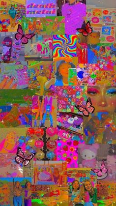 a collage of colorful images with butterflies