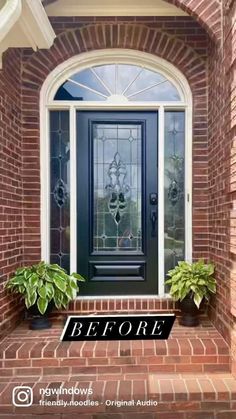 a black front door with the words before painted on it