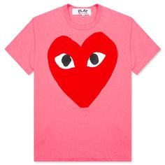 The concept of the Comme des Garcons PLAY line is design by not designing. Characterized by the iconic red heart logo designed by artist Filip Pagowski, the line is a collection of unisex basics, fragrances, and footwear. Pictured is the Comme des Garcons PLAY Pastelle Red Logo T-Shirt in Pink. AZ T274 051 3 COMME DES GARCONS PLAY APPAREL HAS A SMALLER FIT, WE RECOMMEND SIZING UP. 100% Cotton Printed branding Ribbed trims Made in Japan Style no: AZ-T274-051-3 Heart Tee Shirt, Play Heart, Cdg Play, Pink Tee Shirt, Play Comme Des Garcons, Heart T Shirt, Comme Des Garcons Play, Heart Logo, Red Logo