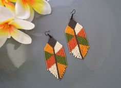 Multicolored Beaded Fringe Earrings Pumpkin Terracotta Champagne Fringe Earrings Dangle Boho Earrings Native Beaded Earrings - Etsy Fall Fringe Earrings, Orange Beaded Fringe Jewelry, Orange Beaded Fringe Drop Earrings, Adjustable Orange Beaded Fringe Earrings, Orange Fringe Dangle Earrings, Fall Bead, Beaded Fringe, Fringe Earrings, Boho Earrings