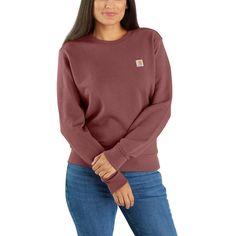 Fend off cold morning air in this women's Carhartt sweatshirt. It's the comfortable, versatile layer that you can grab for everything from work days to weekend outings or just working around the house. Powered by TENCEL™ fibers for an incredibly soft, comfortable feel that's equally tough and durable. TENCEL™ Lyocell fibers are derived from sustainable wood sources through sustainably managed forests. Features10-ounce, 75% cotton/25% TENCEL™ LyocellRib-knit collar, cuffs, and waistbandCarhartt l Carhartt Women's Hoodie, Womens Carhartt Hoodie, Womens Carhartt Sweatshirt, Carhartt Women Shirt Long Sleeve, Womens Carhartt Hoodie Yellowstone Heather, Carhartt Sweatshirt, Carhartt Sweatshirts, Mens Yoga Clothes, Carhartt Womens