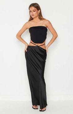 Bethenie Black Maxi Skirt – Beginning Boutique US Cute Black Heels, Prom Midi Dress, Black Maxi Skirt, Semi Formal Dresses, Beginning Boutique, Black Corset, Strapless Tops, Long Crop Top, Crop Top Sweater