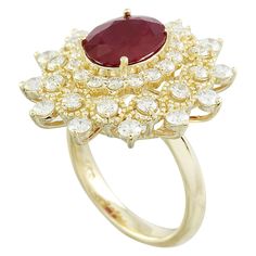 Stamped: 14K Total Ring Weight: 7.5 Grams Ruby Weight 2.36 Carat (10.00x8.00 Millimeters)Diamond Weight: 1.60 carat (F-G Color, VS2-SI1 Clarity )Face Measures: 24.40x23.75 Millimeter SKU: [600817] Yellow Gold Diamond Ring, Gold Diamond Ring, Gold Diamond Rings, Gold Diamond, Heart Ring, Diamond Ring, Ruby, Yellow Gold, Engagement Rings