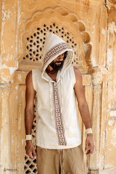 ❂ Handwoven Raw Silk sleeveless shirt with hoodie and traditional block print ~ font & back middle block print & all arround the hoddie ~ made from the softest Handwoven Raw Silk ~ my favorite textile to wear ~ very raw and earthy and wild in texture ~ hugs your skin ❂ ⋗ ⋗ Block printing is the process of printing patterns by engraved wooden blocks. It is the earliest, simplest and slowest of all methods of textile printing . ⋖⋖ ⫸⫸ SIZE ⫸⫸ M-L Please check the Size Chart in the last picture ⫸⫸ M Print Fonts, Natural Cream, Handwoven Fabric, Sleeveless Shirt, Raw Silk, Textile Prints, Block Print, Print Patterns, Tee Shirts