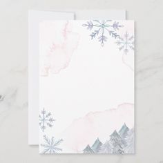 a card with watercolor snowflakes on it