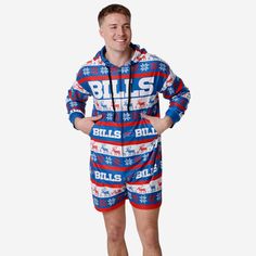 Buffalo Bills Ugly Short One Piece Pajamas FOCO S - FOCO.com Short One Piece, One Piece Pajamas, Long Sleeve And Shorts, Buffalo Bills, Winter Theme, Buffalo, Short Pants, Being Ugly, Pajamas