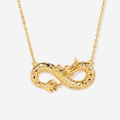 Infinity Dragon 14k Gold Plated Necklace | Little Sky Stone 14k Gold Plated Jewelry, Perpetual Motion, Mythical Beast, Dragon Necklace, Year Of The Dragon, The Infinity, Engraved Jewelry, Gold Plated Necklace, Gold Filled Jewelry