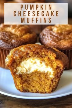 pumpkin cheesecake muffins on a white plate