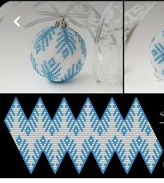 an ornament is shown with blue and white designs