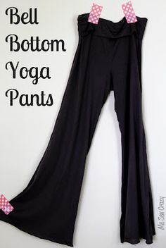 the bell bottom yoga pants have pink bows on them