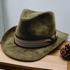 ⚡Green Unisex Nubuck Cowboy Fedora Hat, Adjustable Suspender Drawstring, Rancher Hat, Western Hat, Cowboy Hat Vintage, Unisex Cowboy Hat⚡ Introducing our "Green Unisex Nubuck Cowboy Fedora Hat" - a timeless piece of vintage western style suitable for both men and women. This hat features an adjustable suspender drawstring for a personalized fit, ensuring comfort and versatility. Embrace the rugged charm of the rancher hat with its classic design. Crafted from durable green nubuck material, this Cowboy Hut, Vintage Western Style, Cowboy Vintage, Rancher Hat, Chapeau Cowboy, Western Hat, Modern Textiles, Vintage Cowboy, Design Textile