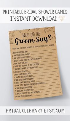 a printable bridal shower game with the words, what did the groom say?