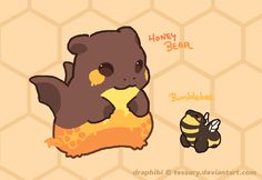 an animal with honey on its back next to a bee