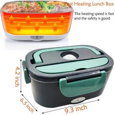 thermos lunch box with lid is shown next to an image of food in it