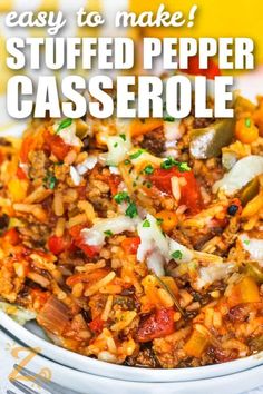 a bowl filled with stuffed pepper casserole on top of a table