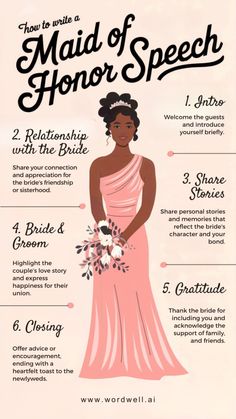 the bride's guide to maid of honor speech, with instructions on how to use