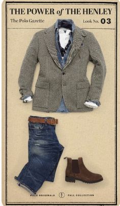 Tweed Jacket Men's Casual, Men’s Outfits With Blazers, Polo Ralph Lauren Mens Outfit, Preppy Look Men, Ralph Lauren Style Men, Henley Shirt Outfit, Well Dressed Men Casual, Rugged Gentleman Style, Preppy Style Men