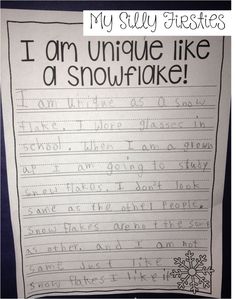 a snowflake writing paper with the words i am unique like a snowflake