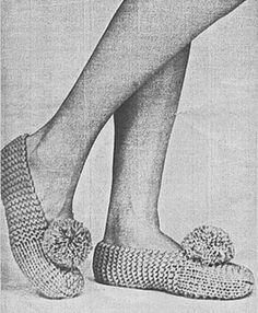 Bed Slippers, Slippers Knitting Pattern, 1960s Patterns, Pom Pom Slippers, Mary Maxim, Vintage Hooks, Slippers Pattern, Motif Vintage, Vintage Memory