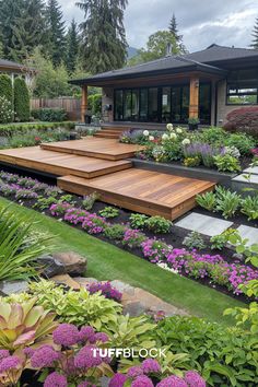 floating deck in beautiful yard with multiple levels Front Yard Floating Deck, Backyard Deck On Slope, Sloped Deck Ideas, Backyard Elevated Patio Designs, Decks On Sloped Backyards, Decking On A Slope, Small House With Deck, Decks On A Sloped Yard, Backyard Landscaping On A Slope