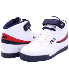 White, Red, And Blue, Brand New, 10.5. No Shoe Box. Fila Basketball Shoes, Fila Running Shoes, High Top Basketball Shoes, White Sneakers Men, Black Basketball Shoes, Memory Foam Shoes, Slip Resistant Shoes, Work Sneakers, Fila Shoes