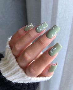 Sage Green Nails, Green Acrylic Nails, Nails Yellow, Spring Acrylic Nails, Green Nail Designs, Cute Spring Nails, Green Nail, Cute Gel Nails