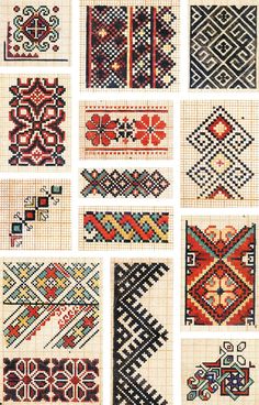 cross stitch patterns in different styles and colors