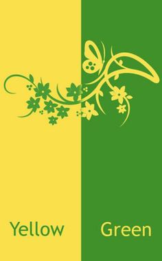 a green and yellow background with flowers