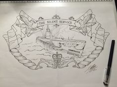 a drawing of a submarine with the words silent service on it