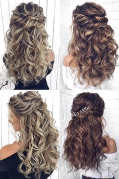 Half Up Wedding Hairstyles With Hair Piece, Half Up Do Front View, Long Bridal Hair With Veil Loose Waves, Wedding Half Up Hair With Veil, Curl Bridal Hairstyles, Bridal Hair Down And Curled, Hollywood Curls Half Up, Curly Bridesmaid Hairstyles Half Up, Long Hairstyle For Wedding