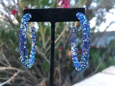 Royal blue glitter hoops earrings Length 2.5 inches Blue Hoop Earrings For Party, Blue Hoop Earrings For Festival, Luxury Blue Hoop Earrings Fine Jewelry, Luxury Modern Blue Hoop Earrings, Cheap Blue Glitter Jewelry, Navy Bracelet, Prom Earrings, Purple Bridesmaids, Purple Rhinestone