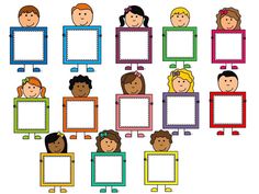 a group of children holding up frames with blank space for text or pictures to put on them