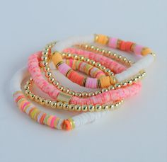 Sunset Bracelet, Preppy Jewelry, Orange Bracelet, Bracelets Handmade Diy, Trendy Bracelets, Clay Bracelet, Beads Bracelet Design, Jewelry Making Project, Stackable Bracelets